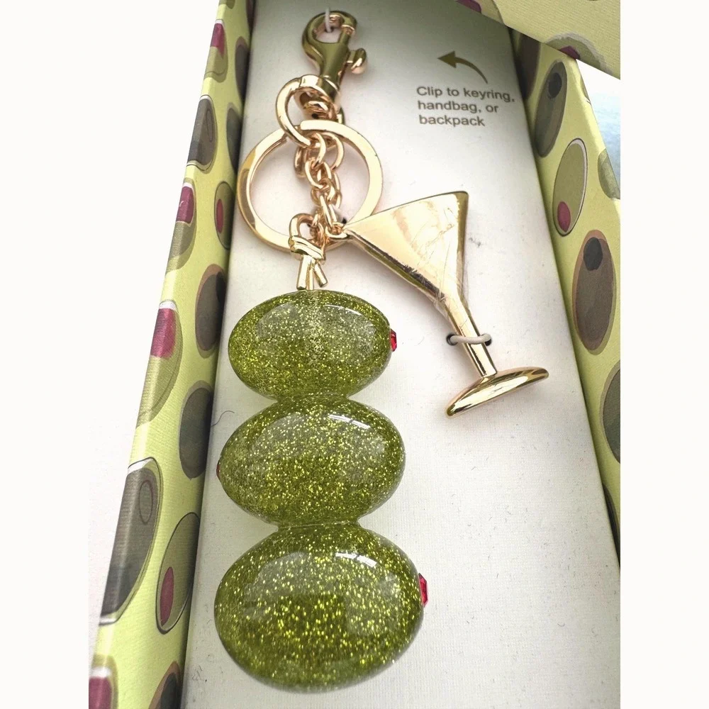 NIB Piper K Bag Charm Key Chain Martini Olive Kitsch Retro Charm